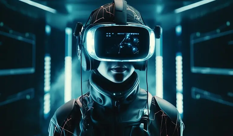 Futuristic person with AR device.